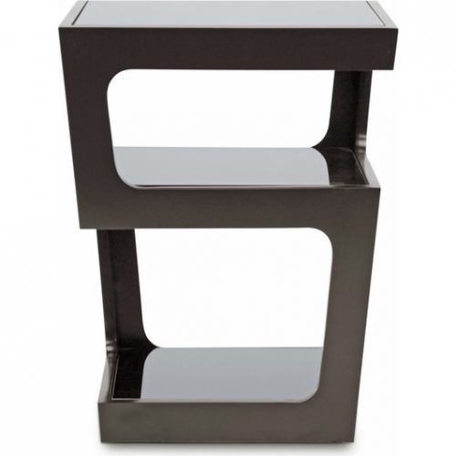 Clara End Table in Black with Dark Tempered Glass Shelves